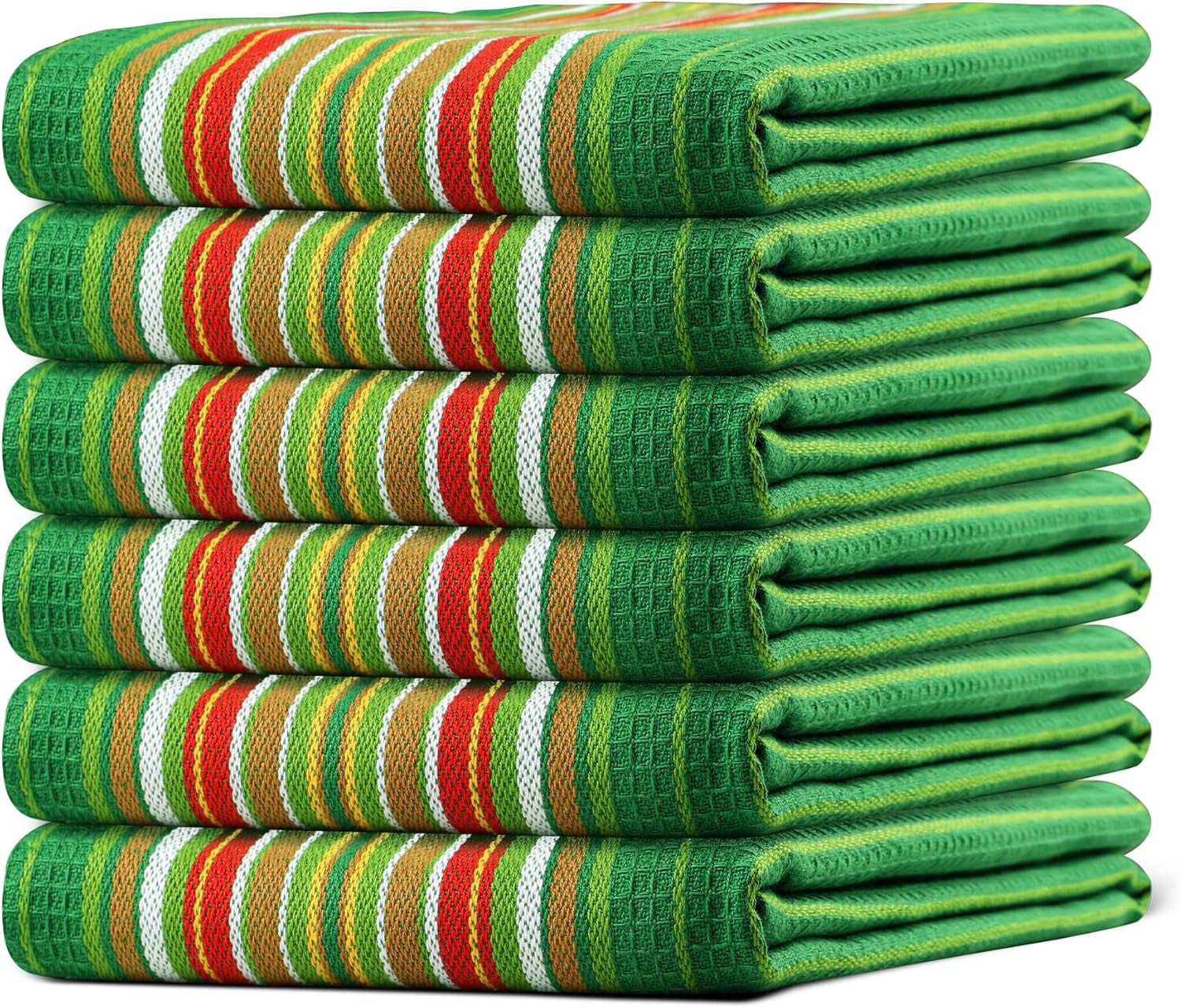 Kitchen Towels Waffle Stripes Dish Towels for Kitchen Leaf Green Set of 6 Kitchen Towels Highly Absorbent Cotton over Sized 20X30 in with Mitered Corners Kitchen Hand Tea Towels