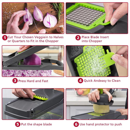 16-In-1 Food Dicer, Slicer, Shredder, Chopper for Vegetables with Stainless Steel Blades