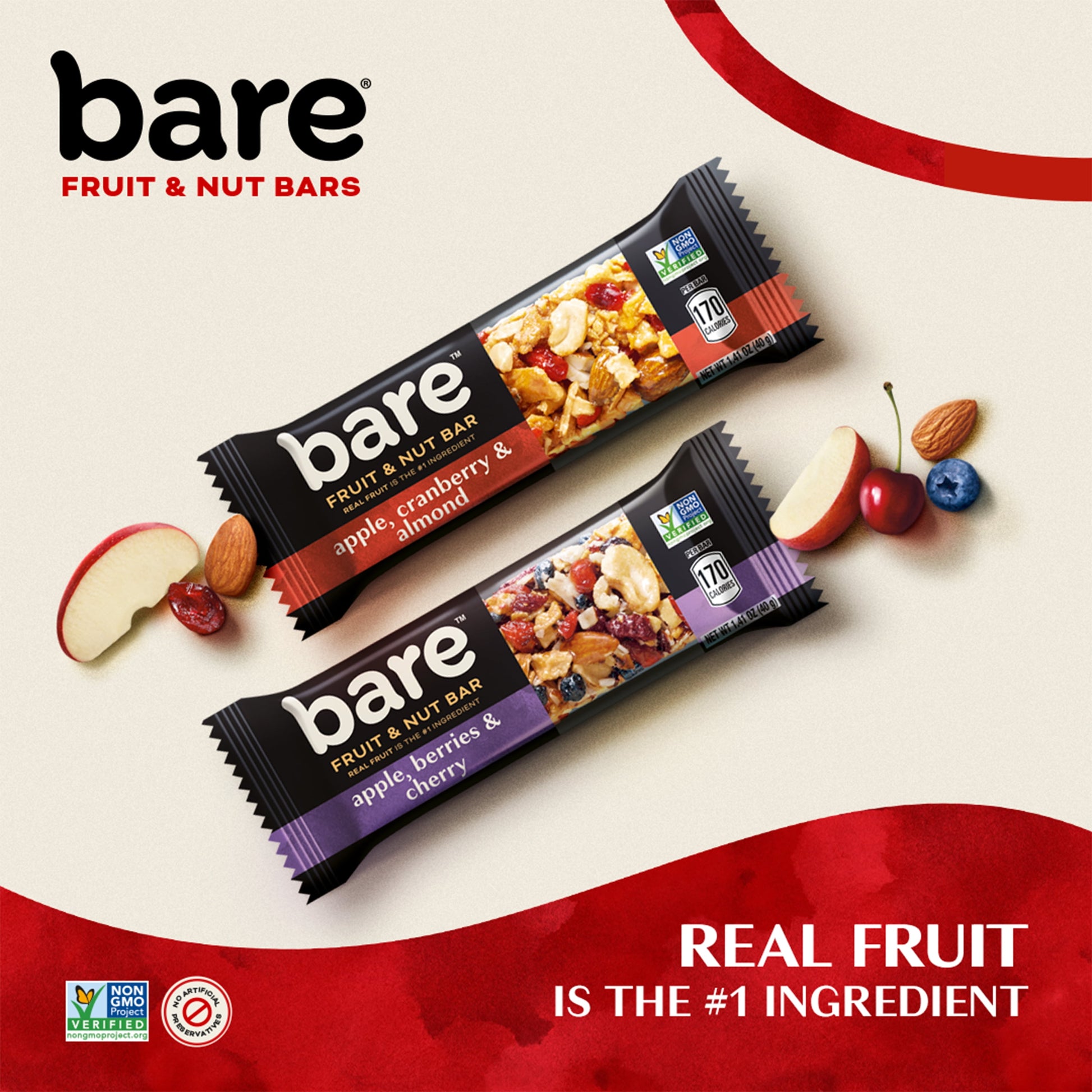 Bare Fruit & Nut Bars, Apple, Cranberry & Almond, 1.41 Oz, 5 Count
