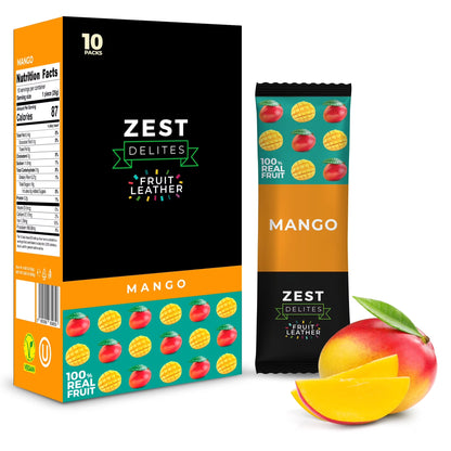Fruit Leather Snacks, Vegan Fruit Bars, Mango, 0.88 Oz X 10 Packs