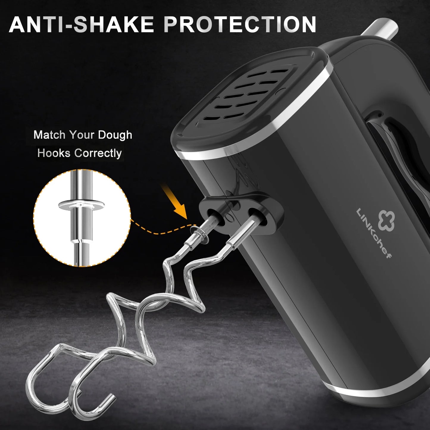 Hand Mixer, 450W Turbo Electric Handheld Mixer, 5 Speed Electric Mixers for Kitchen (Black)