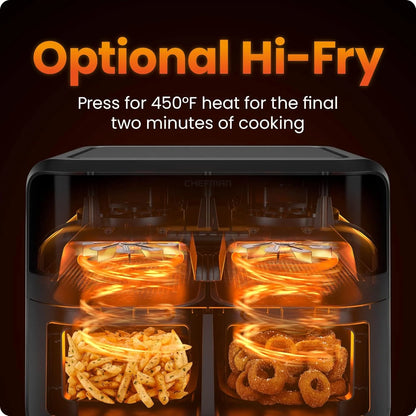 Dual Basket Digital Air Fryer W/ Easy View Windows, 2 Independent 3 Qt Baskets - Black