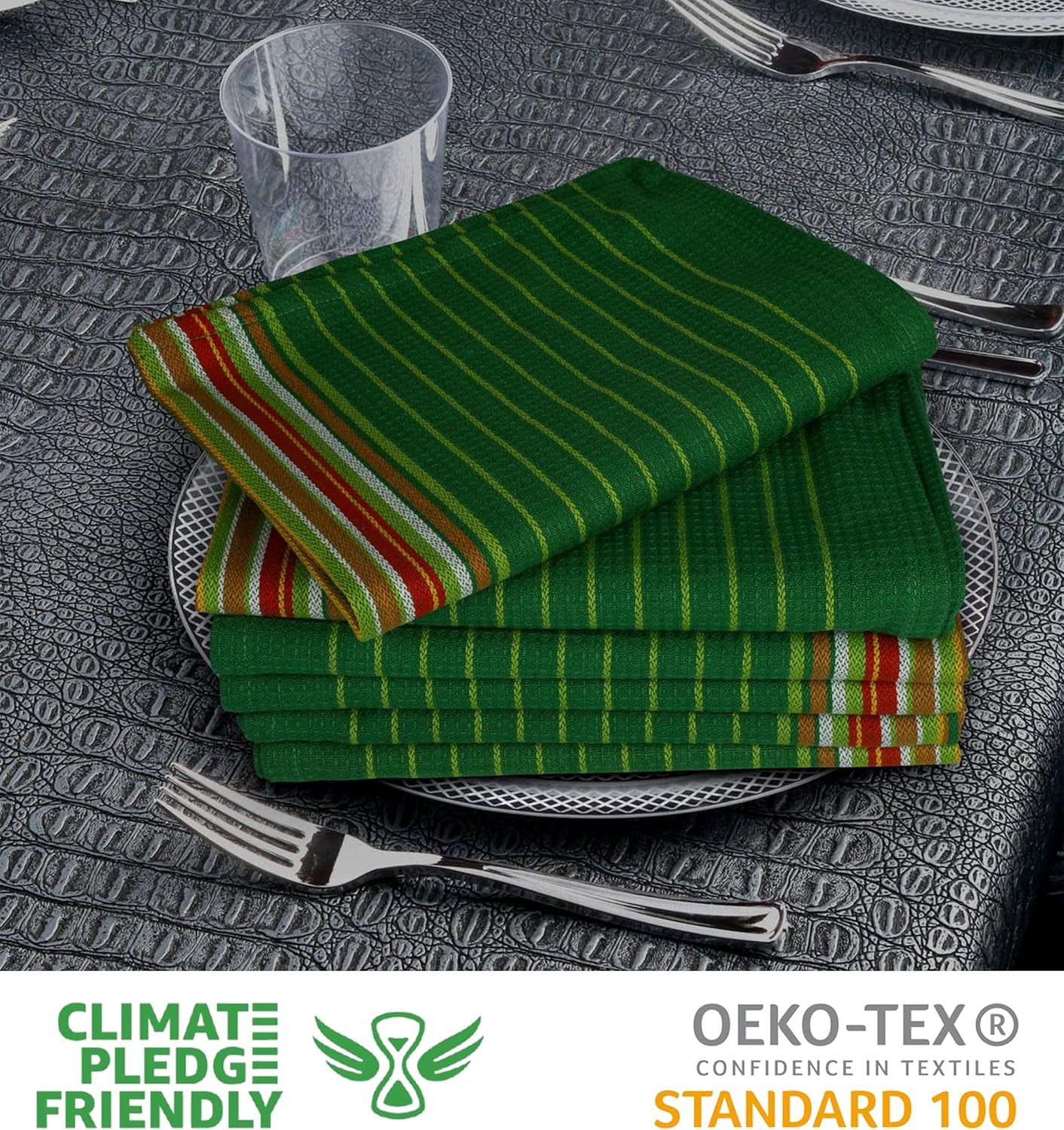 Kitchen Towels Waffle Stripes Dish Towels for Kitchen Leaf Green Set of 6 Kitchen Towels Highly Absorbent Cotton over Sized 20X30 in with Mitered Corners Kitchen Hand Tea Towels