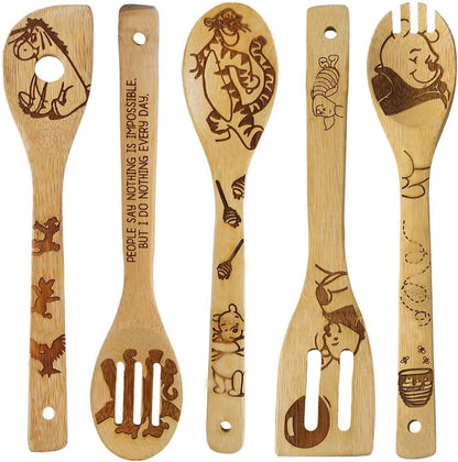 5 Cartoon Wooden Spoons for Cooking - Mom Birthday Gifts,Winnie Bear Gifts,Winnie the Bear Kitchen Accessories,Cute Tiger Spatula for Kitchen Decor,Mothers Day Gifts for Mom from Daughter,Son