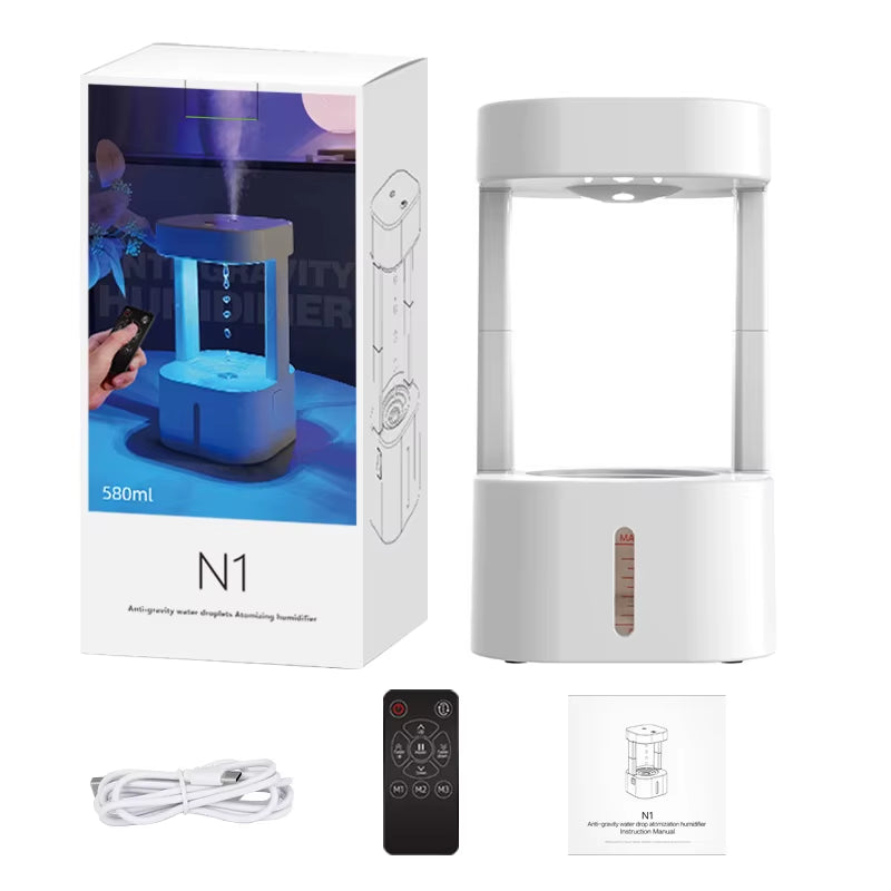 7 Color anti Gravity Humidifier 580Ml Levitating Water Drip Desk Mini Rain Humidifier Cool Mist Aroma Diffuser for Bedroom