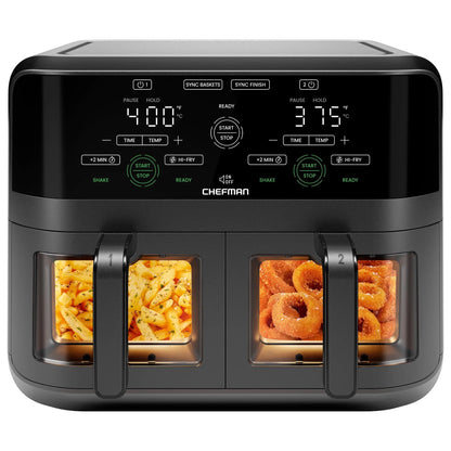 Dual Basket Digital Air Fryer W/ Easy View Windows, 2 Independent 3 Qt Baskets - Black