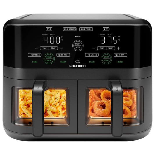 Dual Basket Digital Air Fryer W/ Easy View Windows, 2 Independent 3 Qt Baskets - Black