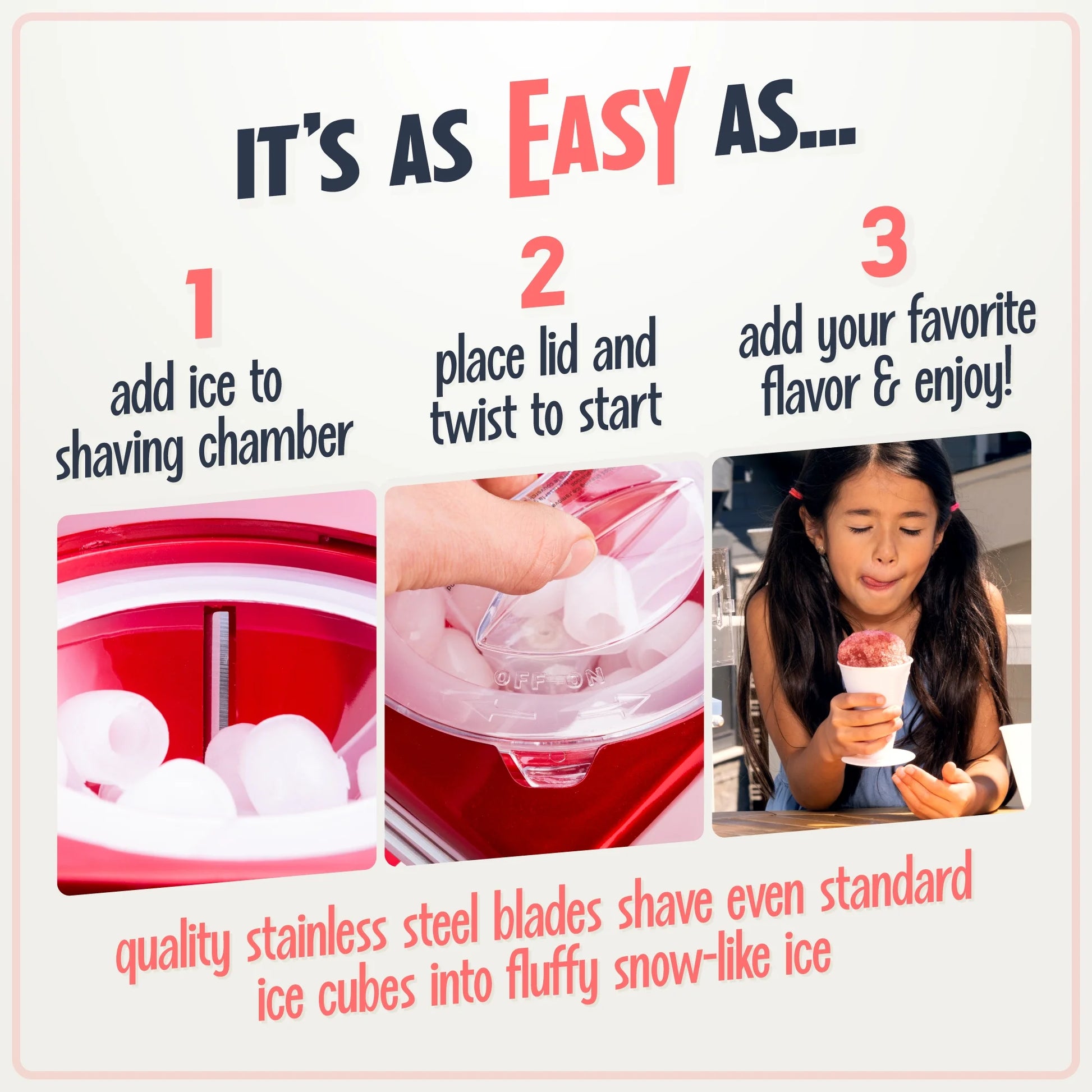 Snow Cone Maker, Tabletop Shaved Ice Machine with 2 Reusable Cones and Ice Scoop, Red