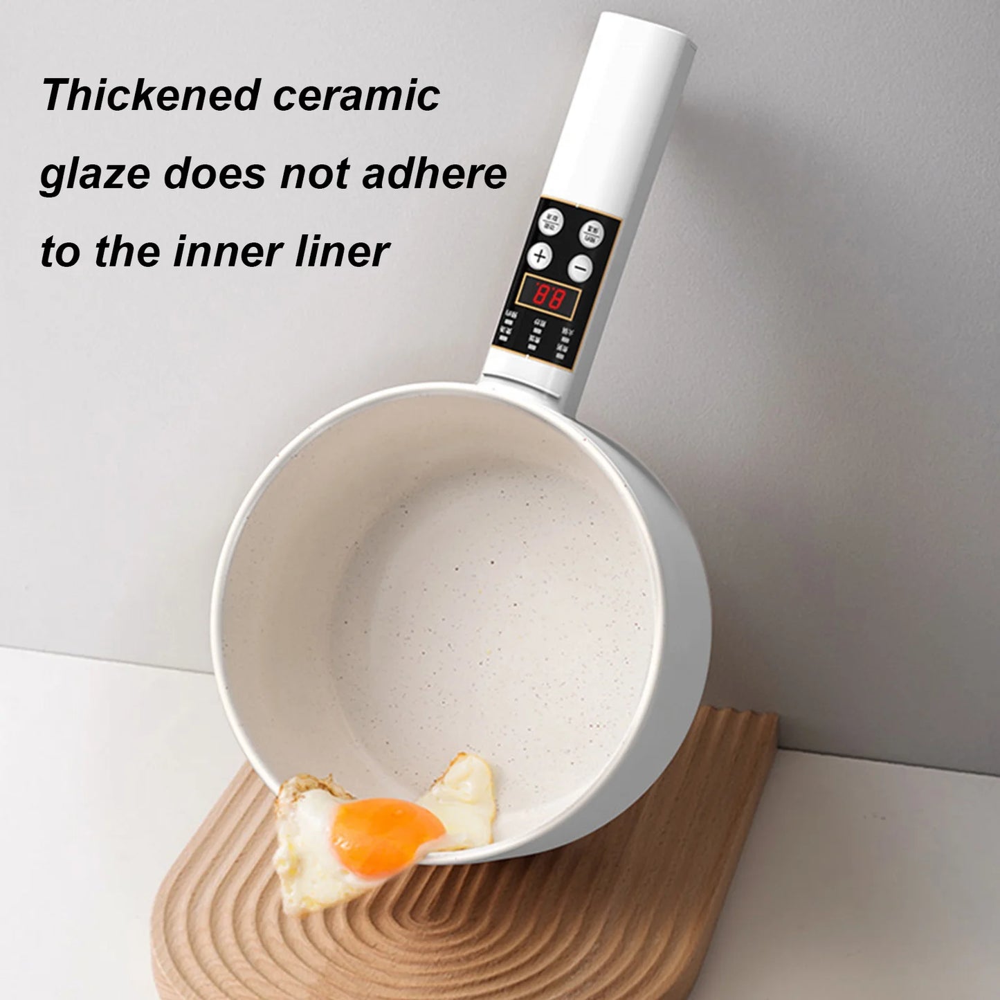 Wallfire Electric Hot Pot,2L Electric Cooker Steamer, Multifunctional Non-Stick Pan,Suitable for Ramen, Steak, Egg,Rice, Oatmeal, Soup Smart Button,White