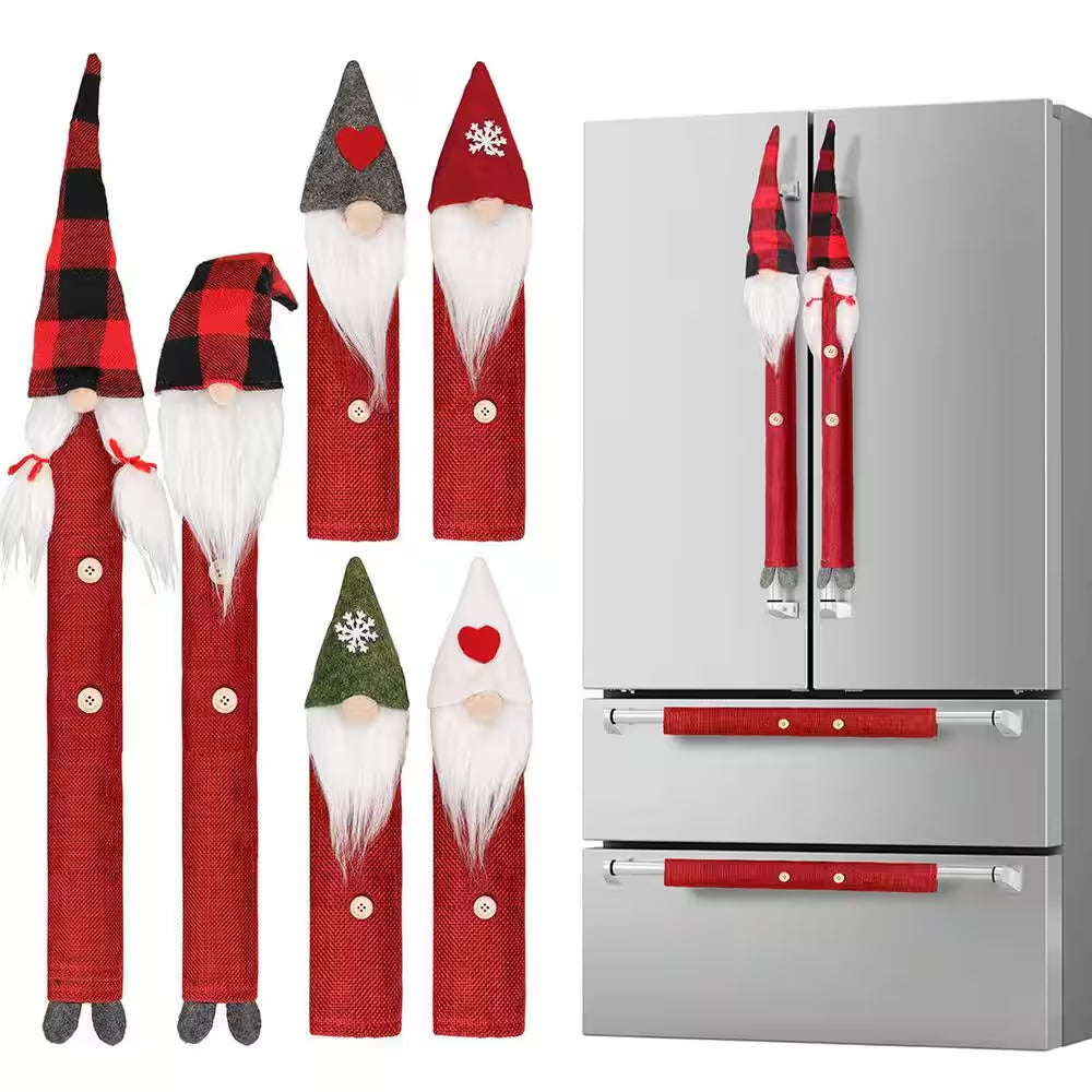 8-Pack Gnome Christmas Kitchen Appliance Handle Covers, Red Burlap Kitchen Decor, Refrigerator Handle Covers Protector