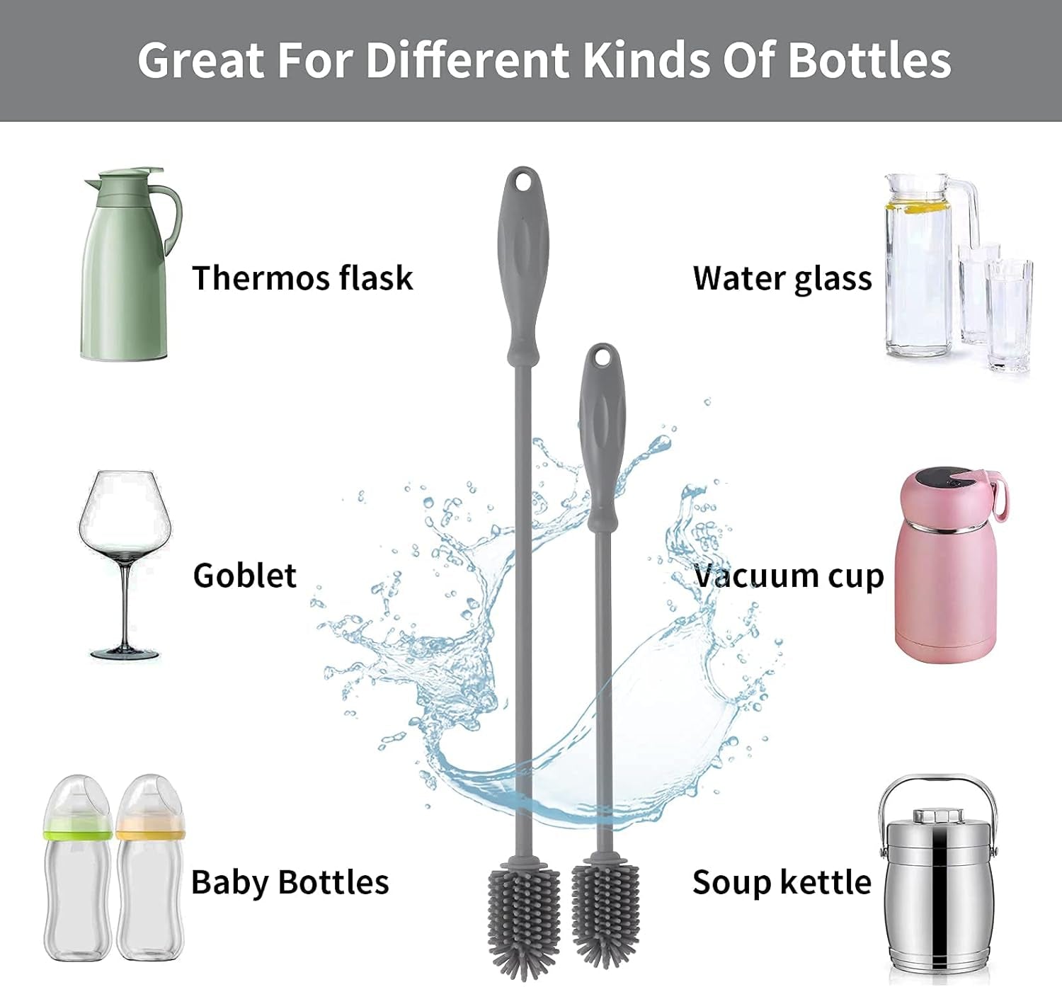 Silicone Bottle Cleaning Brush,Water Bottle Cleaner (2 Pack)